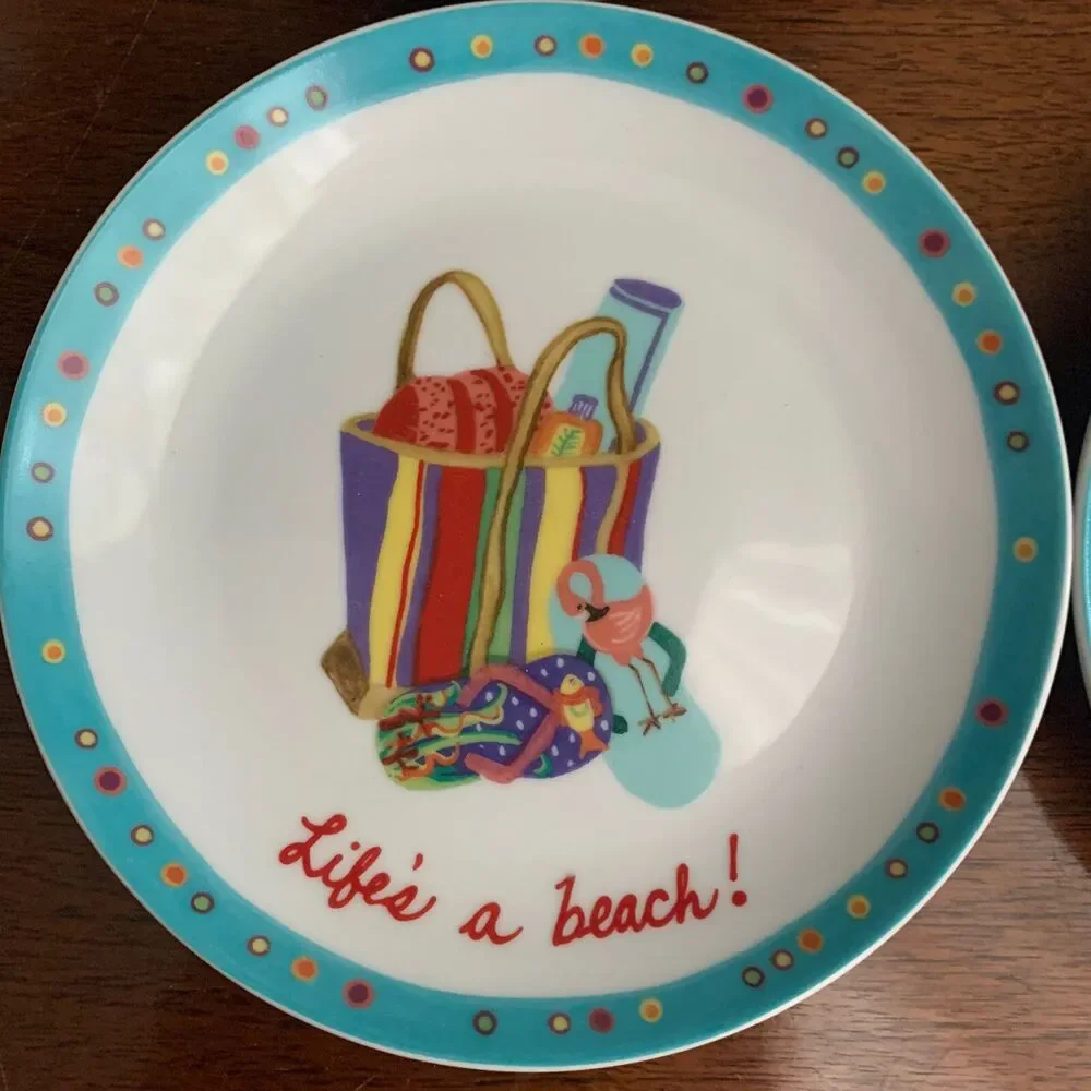 Life’s A Beach Lot of 4 Decorative Dessert Plates Carol Eldridge USA 2004